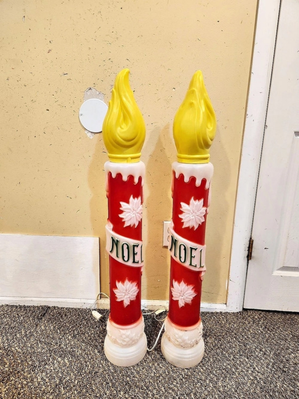 Vintage Empire Noel Poinsettia Blow Mold Candle Pair
